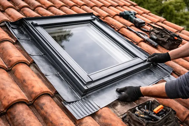 Aménagement de combles Installation de fenêtre de toit Velux sur couverture ardoise/tuile